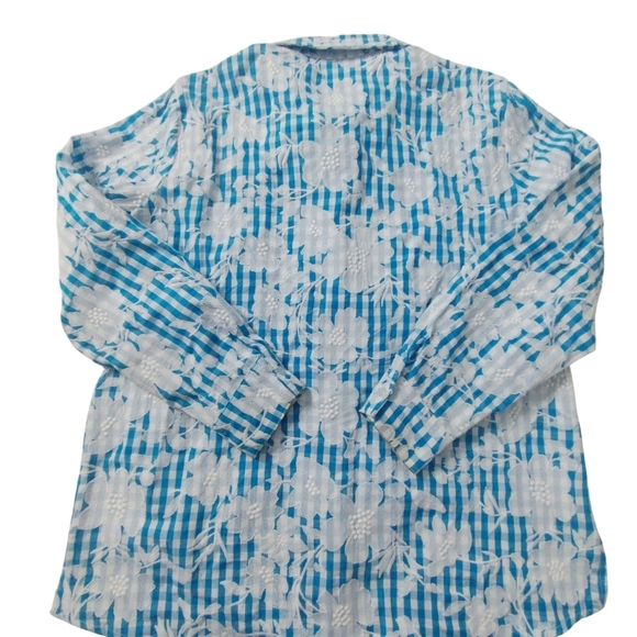 Y2K Vintage Embroidered Floral Gingham Women L Top Cottagecore Grannycore - Picture 2 of 5